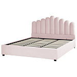 Storage Bed Pastel Pink Velvet Eu Super King Size 6ft Sea Shell Headboard Slatted Base Beliani