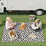 Outsunny 121 X 182 Cm(4x6ft) Outdoor Patio Rug Reversible Mat Plastic Straw Rug Portable Rv Camping Mat For Garden Deck Picnic Indoor, Black & White