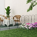 Outsunny Metal Decorative Outdoor Picket Fence Panels Set Of 5, Heart-shaped Scrollwork, Black