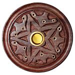 Sheesham Wood Round Ashcatcher Incense Sticks And Cones Burner With Carved Star