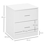 Homcom Bedside Table With 2 Drawers, Modern Nightstand, Cabinet Drawers Side Storage Unit For Bedroom, Living Room