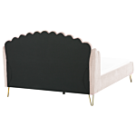 Bed Frame Beige Velvet Upholstery Eu Super King Size 6ft Metal Legs Retro Design Chanell Shell Headboard Beliani