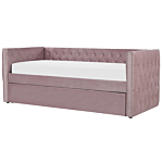 Trundle Bed Frame Pink Eu Velvet Single Size 3ft Slatted Frame Buttoned Nailhead Trims Glam Beliani