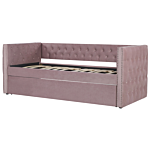 Trundle Bed Frame Pink Eu Velvet Single Size 3ft Slatted Frame Buttoned Nailhead Trims Glam Beliani