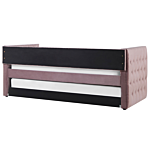 Trundle Bed Frame Pink Eu Velvet Single Size 3ft Slatted Frame Buttoned Nailhead Trims Glam Beliani