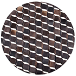 Rug Brown Leather 140 Cm Modern Patchwork Cowhide 3d Pattern Handcrafted Round Carpet Beliani