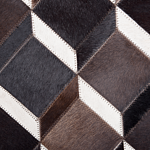 Rug Brown Leather 140 Cm Modern Patchwork Cowhide 3d Pattern Handcrafted Round Carpet Beliani