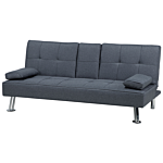 Sofa Bed Dark Grey 3 Seater Drop Down Table Click Clack Beliani