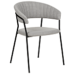 Set Of 2 Dining Chairs Grey Boucle Fabric Upholstery Black Metal Legs With Armrests Curved Backrest Modern Contemporary Design Beliani