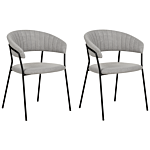 Set Of 2 Dining Chairs Grey Boucle Fabric Upholstery Black Metal Legs With Armrests Curved Backrest Modern Contemporary Design Beliani