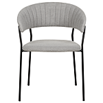 Set Of 2 Dining Chairs Grey Boucle Fabric Upholstery Black Metal Legs With Armrests Curved Backrest Modern Contemporary Design Beliani