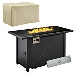 Outsunny Propane Gas Fire Pit Table, 50000btu Smokeless Firepit Outdoor Patio Heater With Tempered Glass Tabletop, Cover, 109cm X 56cm X 64cm, Black