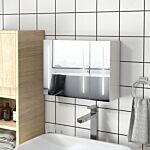 Kleankin Bathroom Wall Wardrobe With Light, Bathroom Storage Cupboard With Usb Charge, Adjustable Shelf, 90l X 15h X 70dcm, White