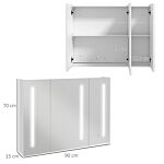 Kleankin Bathroom Wall Wardrobe With Light, Bathroom Storage Cupboard With Usb Charge, Adjustable Shelf, 90l X 15h X 70dcm, White