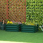 Outsunny Set Of 2 Raised Garden Bed, Outdoor Elevated Galvanised Planter Box For Flowers, Herbs, 60x60x30.5cm, Green