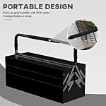 Durhand 3 Tier Metal Toolbox, 5 Tray Professional Portable Tool Box With Carry Handle For Workshop, 56cmx20cmx34cm, Black