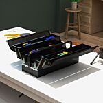 Durhand 3 Tier Metal Toolbox, 5 Tray Professional Portable Tool Box With Carry Handle For Workshop, 56cmx20cmx34cm, Black