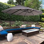 Outsunny Double Parasol Patio Umbrella Garden Sun Shade W/ Steel Pole 12 Support Ribs Crank Handle Easy Lift Twin Canopy - Grey