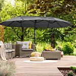 Outsunny Double Parasol Patio Umbrella Garden Sun Shade W/ Steel Pole 12 Support Ribs Crank Handle Easy Lift Twin Canopy - Grey