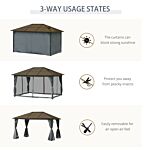 Outsunny 4 X 3(m) Garden Aluminium Gazebo Hardtop Roof Canopy Marquee Party Tent Patio Outdoor Shelter With Mesh Curtains & Side Walls - Grey