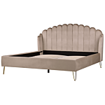 Bed Frame Taupe Velvet Upholstery Eu Super King Size 6ft Metal Legs Retro Design Chanell Shell Headboard Beliani