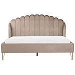 Bed Frame Taupe Velvet Upholstery Eu Super King Size 6ft Metal Legs Retro Design Chanell Shell Headboard Beliani