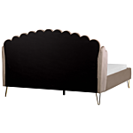 Bed Frame Taupe Velvet Upholstery Eu Super King Size 6ft Metal Legs Retro Design Chanell Shell Headboard Beliani