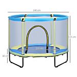 Zonekiz 140 Cm Kids Trampoline Indoor Bouncer Jumper With Security Enclosure Net, Bungee Gym For Children 1-6 Years Old, Blue