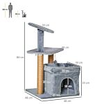 Pawhut Cat Tree Tower Kitten Activity Center With Scratching Posts Pad Condo Perch Bed Interactive Ball Toy 48 X 48 X 84cm, Grey