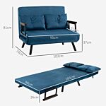 Homcom Click Clack Sofa Bed, Convertible 2 Seater Sofa Couch With 2 Cushions, For Living Room, Bedroom, Navy Blue
