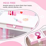 Zonekiz 5pcs Kids Bedroom Furniture Set With Bed, Toy Box Bench, Storage Unit, Dressing Table And Stool, Princess Themed, For 3-6 Years Old, Pink