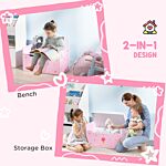 Zonekiz 5pcs Kids Bedroom Furniture Set With Bed, Toy Box Bench, Storage Unit, Dressing Table And Stool, Princess Themed, For 3-6 Years Old, Pink