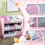 Zonekiz 5pcs Kids Bedroom Furniture Set With Bed, Toy Box Bench, Storage Unit, Dressing Table And Stool, Princess Themed, For 3-6 Years Old, Pink