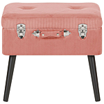 Stool With Storage Pink Corduroy Upholstered Black Legs Suitcase Design Buttoned Top Beliani