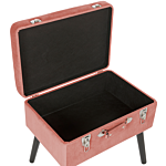 Stool With Storage Pink Corduroy Upholstered Black Legs Suitcase Design Buttoned Top Beliani