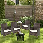 Outsunny 4 Pc Rattan Chair Set, Patio Sofa Chairs Set, Cushioned Outdoor Rattan Furniture