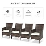 Outsunny 4 Pc Rattan Chair Set, Patio Sofa Chairs Set, Cushioned Outdoor Rattan Furniture