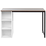 Home Desk Dark Wood Top Black Metal Steel Leg White Shelves Storage 120 X 60 Cm Beliani