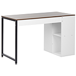 Home Desk Dark Wood Top Black Metal Steel Leg White Shelves Storage 120 X 60 Cm Beliani