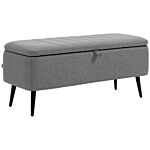 Homcom Storage Ottoman With Flip Top, Rectangular Upholstered Bench, Linen Fabric Footstool With Steel Legs For Living Room, Bedroom, Grey