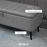 Homcom Storage Ottoman With Flip Top, Rectangular Upholstered Bench, Linen Fabric Footstool With Steel Legs For Living Room, Bedroom, Grey