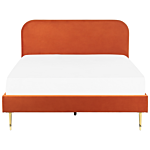 Bed Orange Velvet Upholstery Eu King Size Golden Legs Headboard Slatted Frame 5.3 Ft Minimalist Design Beliani