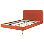 Bed Orange Velvet Upholstery Eu King Size Golden Legs Headboard Slatted Frame 5.3 Ft Minimalist Design Beliani