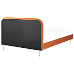 Bed Orange Velvet Upholstery Eu King Size Golden Legs Headboard Slatted Frame 5.3 Ft Minimalist Design Beliani