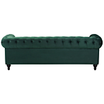 Chesterfield Sofa Green Velvet Fabric Upholstery Dark Wood Legs 3 Seater Contemporary Beliani