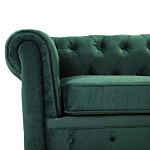 Chesterfield Sofa Green Velvet Fabric Upholstery Dark Wood Legs 3 Seater Contemporary Beliani
