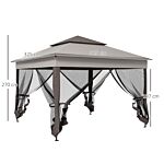 Outsunny 3 X 3(m) Pop Up Gazebo, Double-roof Garden Tent With Netting And Carry Bag, Party Event Shelter For Outdoor Patio, Light Grey