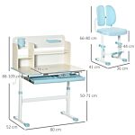 Homcom Kids Desk And Chair Set, Height Adjustable School Desk & Chair Set W/ Shelves, Washable Cover, Anti-slip Mat, For Kids Aged 3-12, Blue