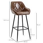 Homcom Retro Bar Stools Set Of 2, Breakfast Bar Chairs With Footrest, Kitchen Stools With Backs And Steel Legs, For Dining Area And Home Bar, Brown