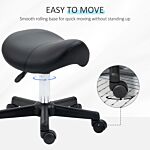 Homcom Saddle Stool, Pu Leather Adjustable Rolling Salon Chair With Steel Frame For Massage, Spa, Beauty And Tattoo, Black